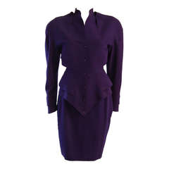 Retro Thierry Mugler Purple Dimensional Skirt Suit Size 42