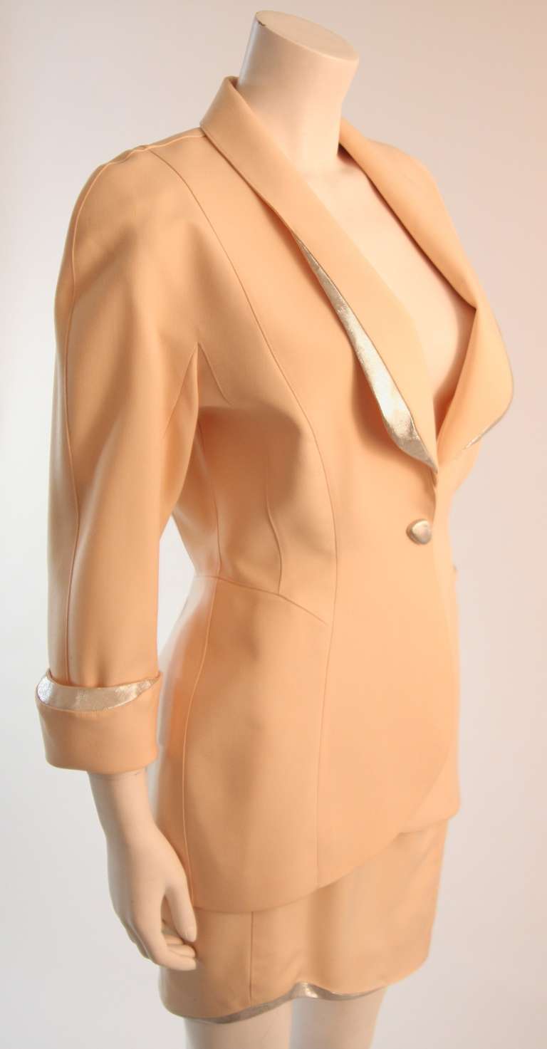 Women's Thierry Mugler Cream Suit with Silver Metallic Accent Size 42