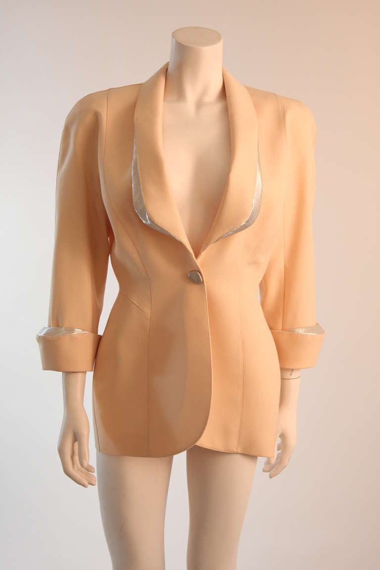 Thierry Mugler Cream Suit with Silver Metallic Accent Size 42 4