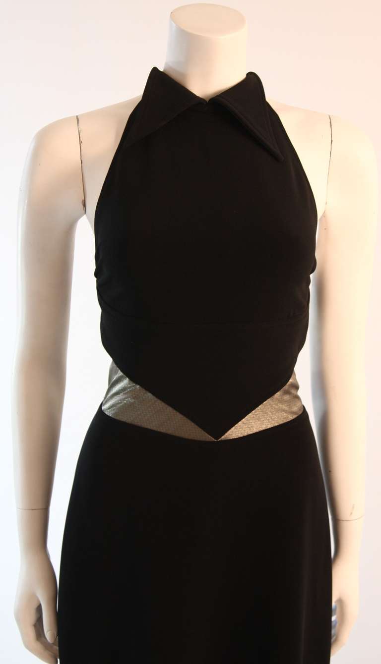 Kathryn Dianos Black Peek A Boo Gown with Metallic Accents Size 8 In Excellent Condition In Los Angeles, CA