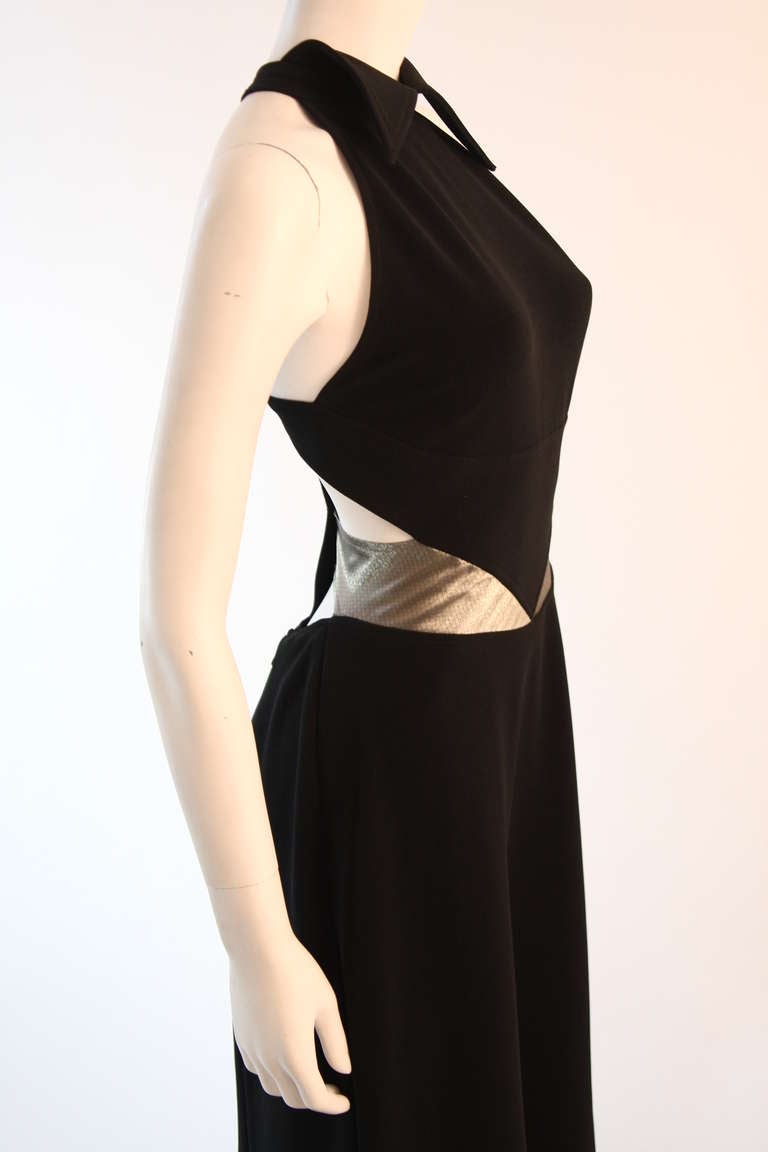 Kathryn Dianos Black Peek A Boo Gown with Metallic Accents Size 8 1