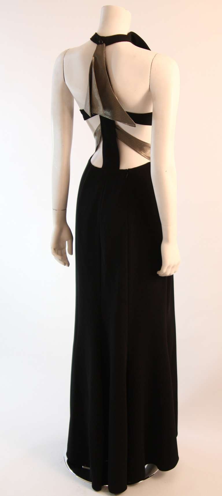 Kathryn Dianos Black Peek A Boo Gown with Metallic Accents Size 8 2