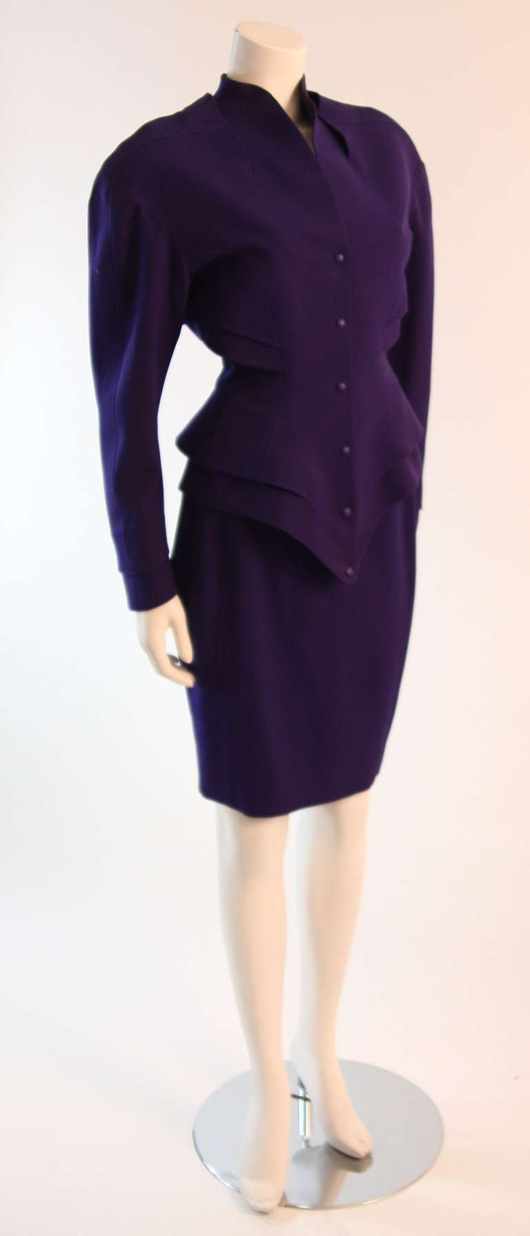 Thierry Mugler Purple Dimensional Skirt Suit Size 42 In Excellent Condition In Los Angeles, CA