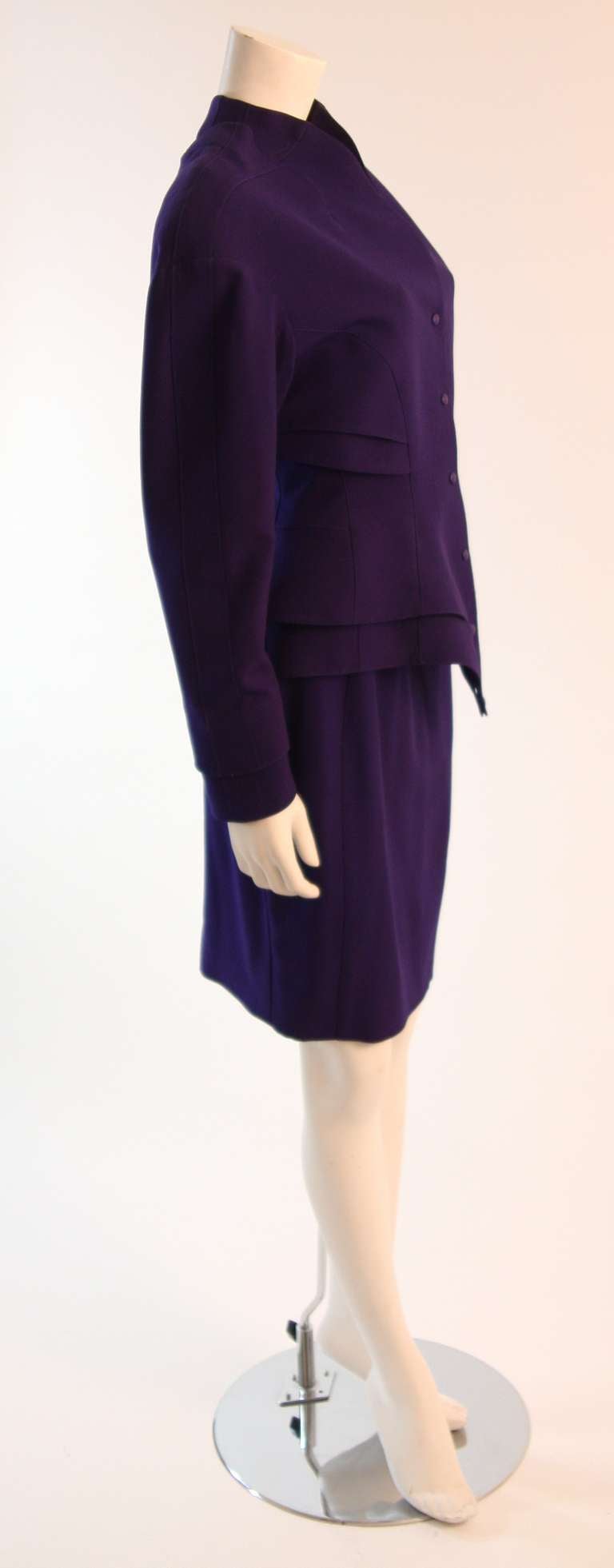 Women's Thierry Mugler Purple Dimensional Skirt Suit Size 42