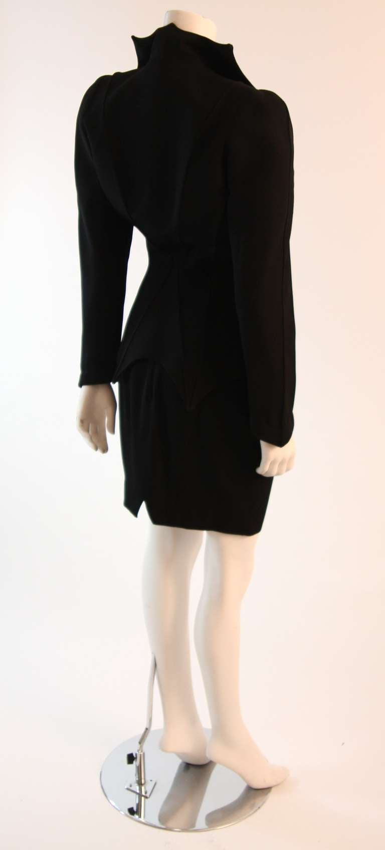 Thierry Mugler Black Wool Wicked Pointed Web Collar Suit Size 42 1