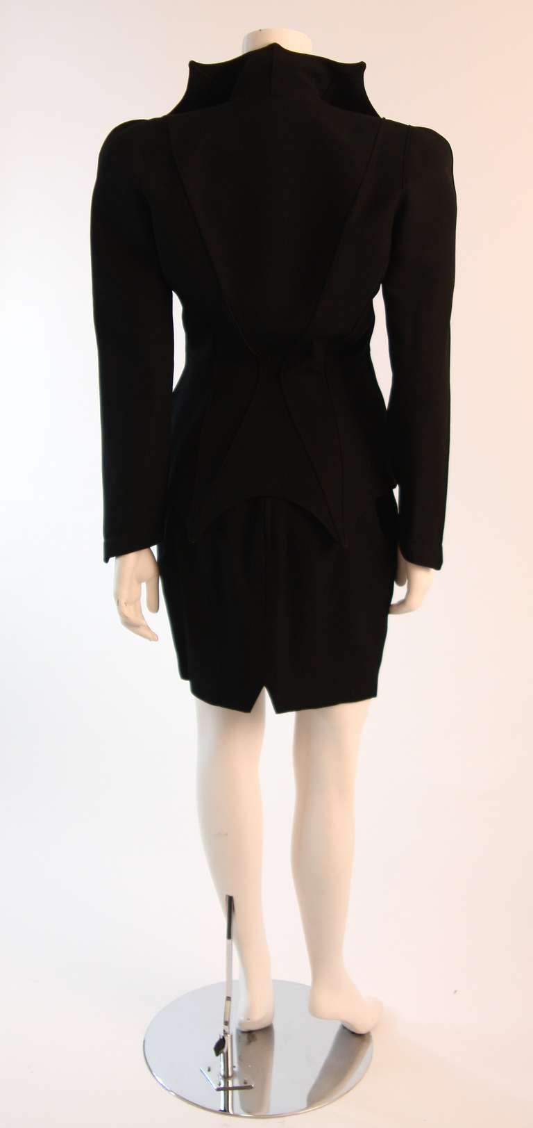 Thierry Mugler Black Wool Wicked Pointed Web Collar Suit Size 42 2