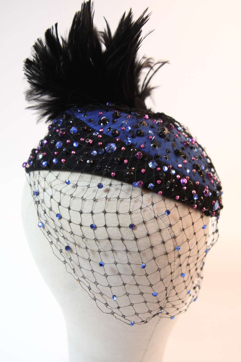 Striking 1960's Frank Olive France Embellished Hat In Excellent Condition In Los Angeles, CA