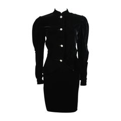 Vicky Tiel Black Velvet Skirt Suit with Rhinestone Buttons Size Small