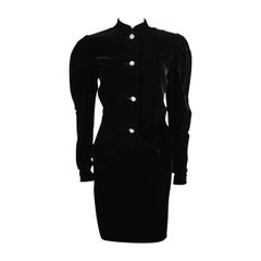 Vintage Vicky Tiel Black Velvet Skirt Suit with Rhinestone Buttons Size Small