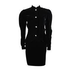 Vicky Tiel Black Velvet Skirt Suit with Rhinestone Buttons Size Small 1
