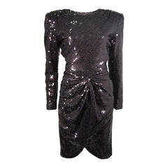 Vicky Tiel Black Iridescent Sequin Cocktail Dress Size 38
