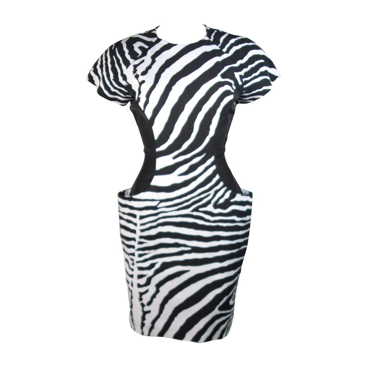 Vicky Tiel Black and White Zebra Patterned Cocktail Dress Size Small