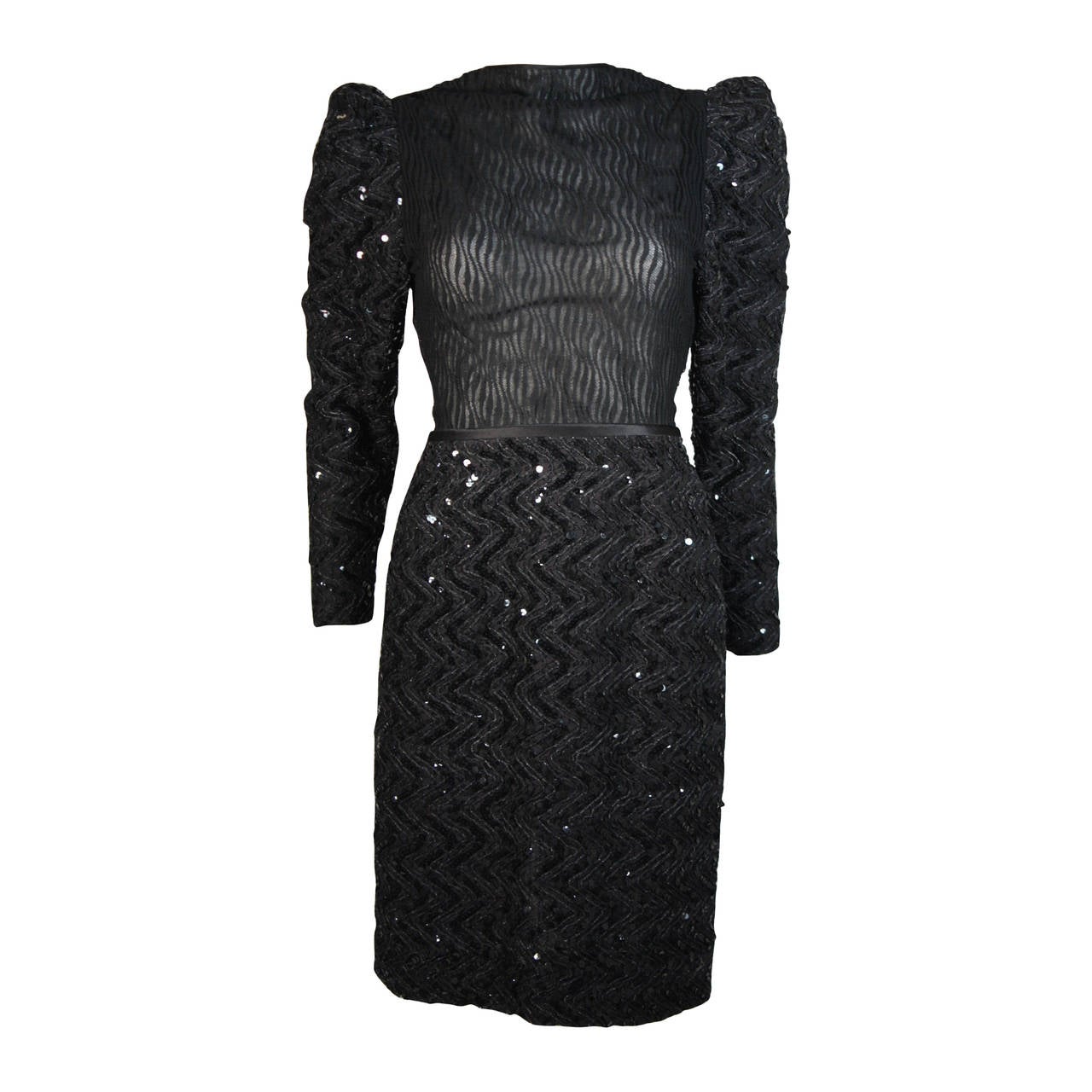 Vicky Tiel Attributed Black Sequin Cocktail Dress Size Small For Sale