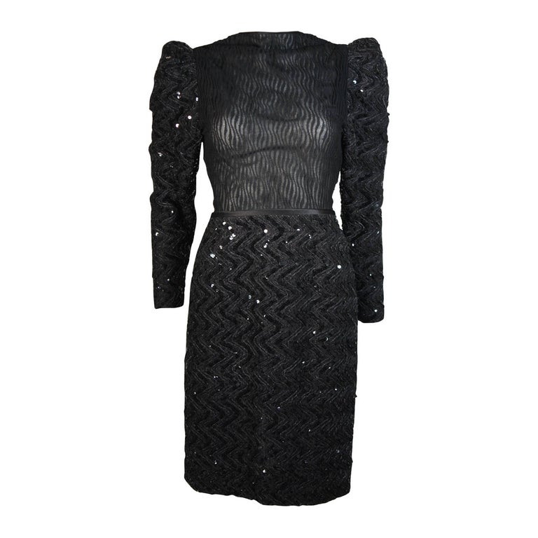 Vicky Tiel Attributed Black Sequin Cocktail Dress Size Small For Sale at  1stDibs