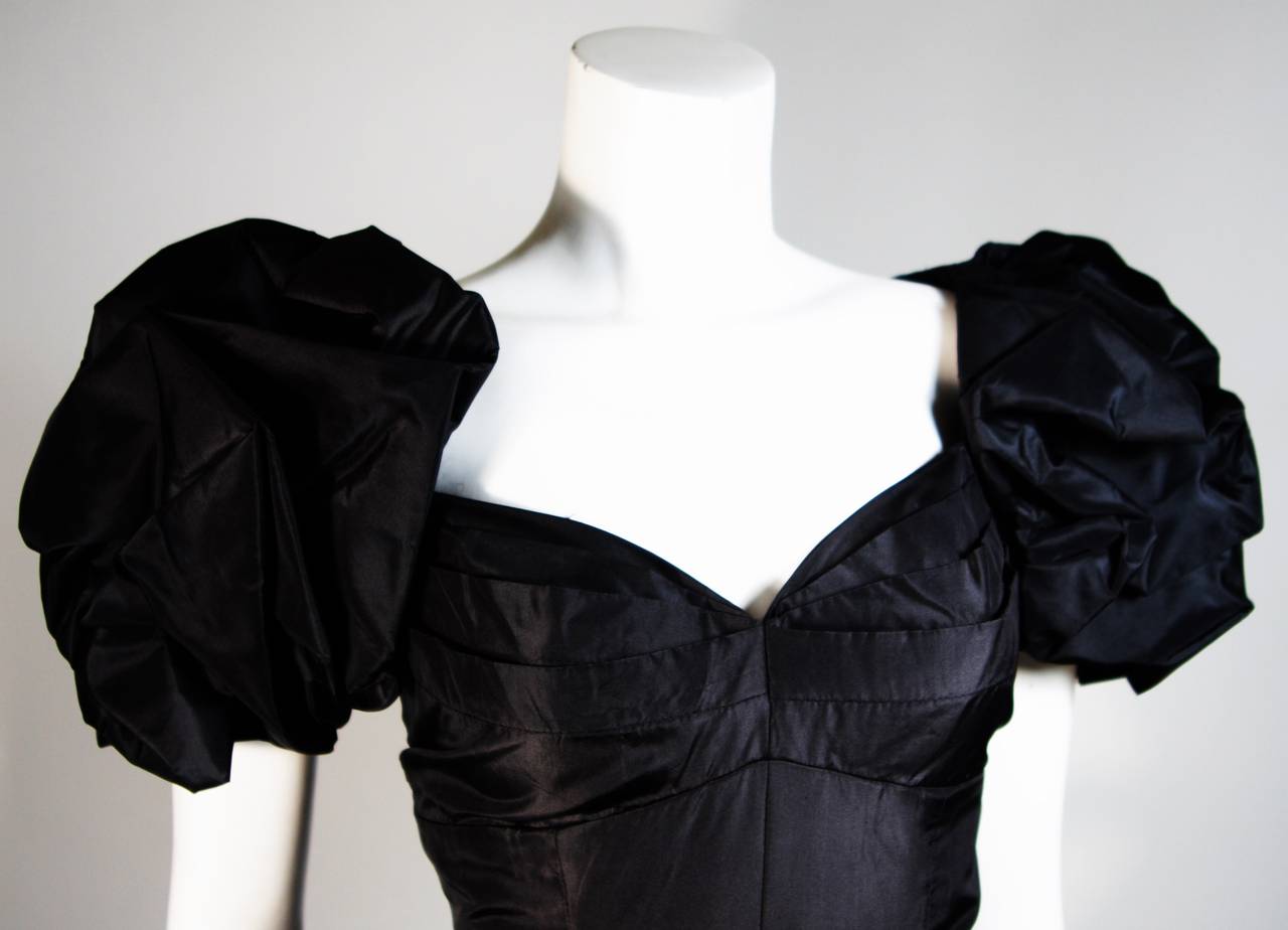 Vicky Tiel Black Silk Cocktail Dress with Draped Skirt and Sequin Lace Small In Excellent Condition In Los Angeles, CA
