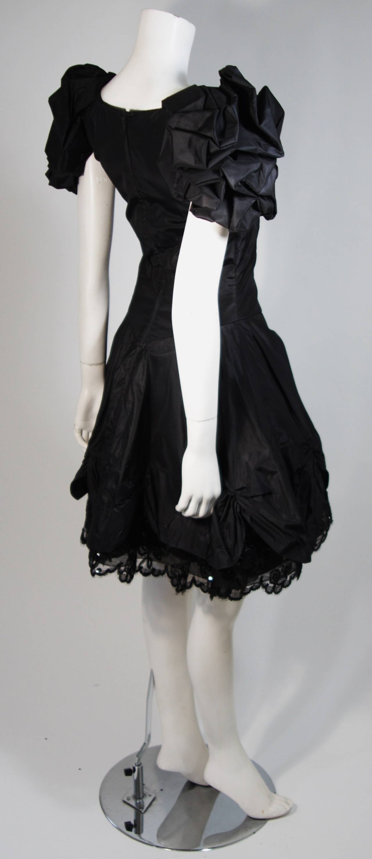 Vicky Tiel Black Silk Cocktail Dress with Draped Skirt and Sequin Lace Small 2
