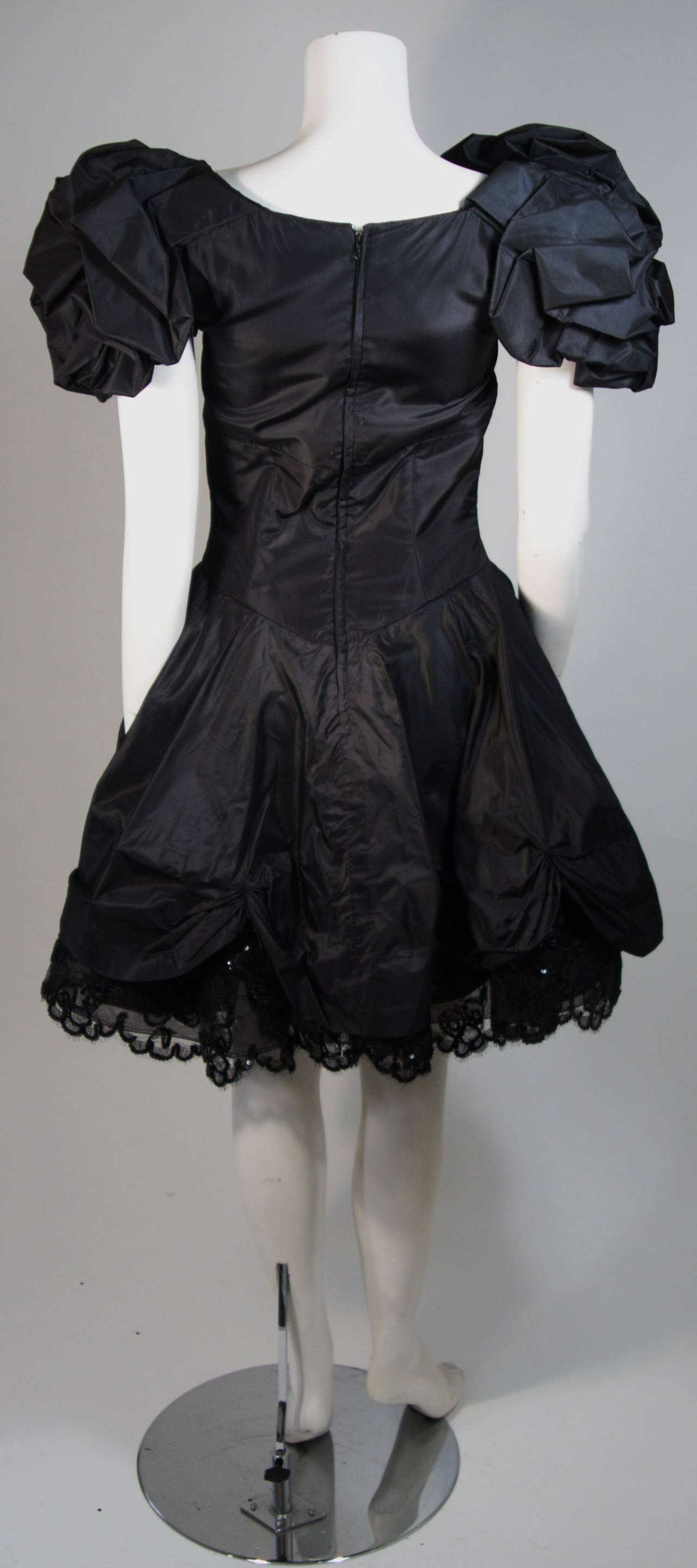 Vicky Tiel Black Silk Cocktail Dress with Draped Skirt and Sequin Lace Small 3