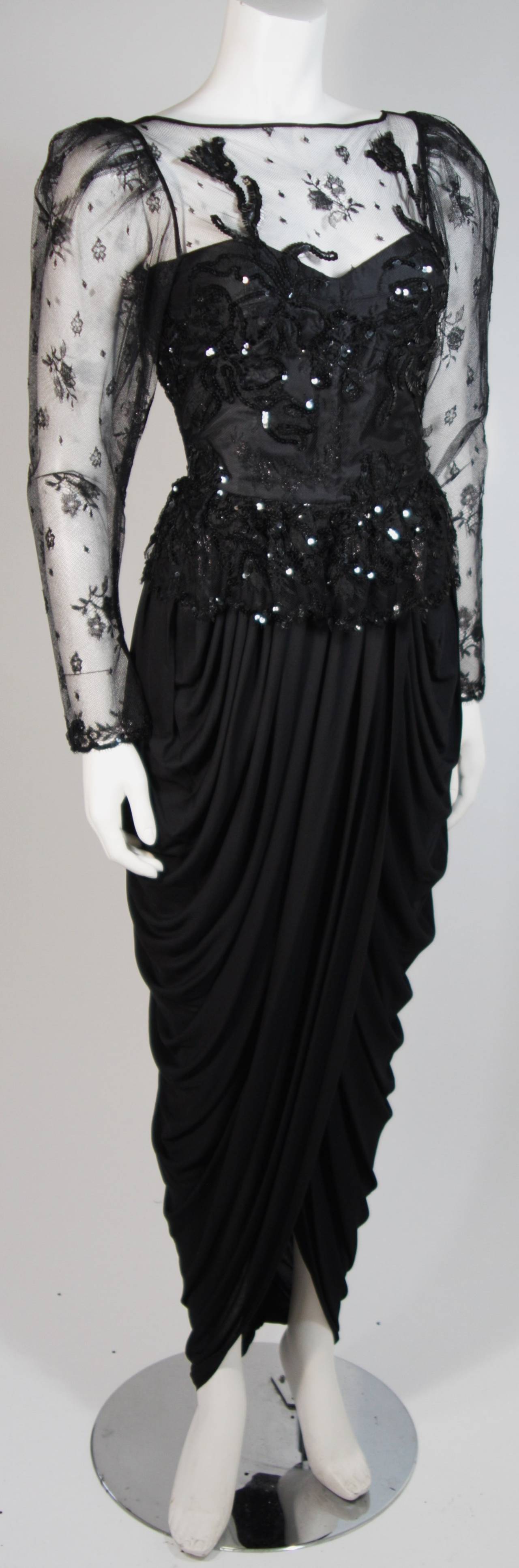 Vicky Tiel Black Lace and Jersey Gown Size 38 1