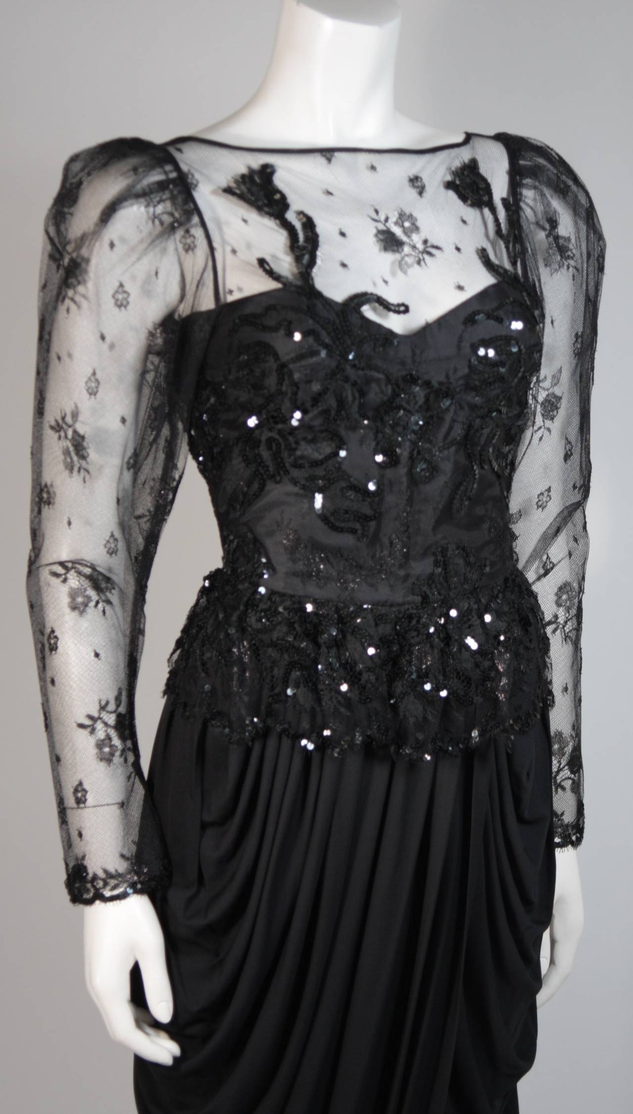 Vicky Tiel Black Lace and Jersey Gown Size 38 at 1stDibs
