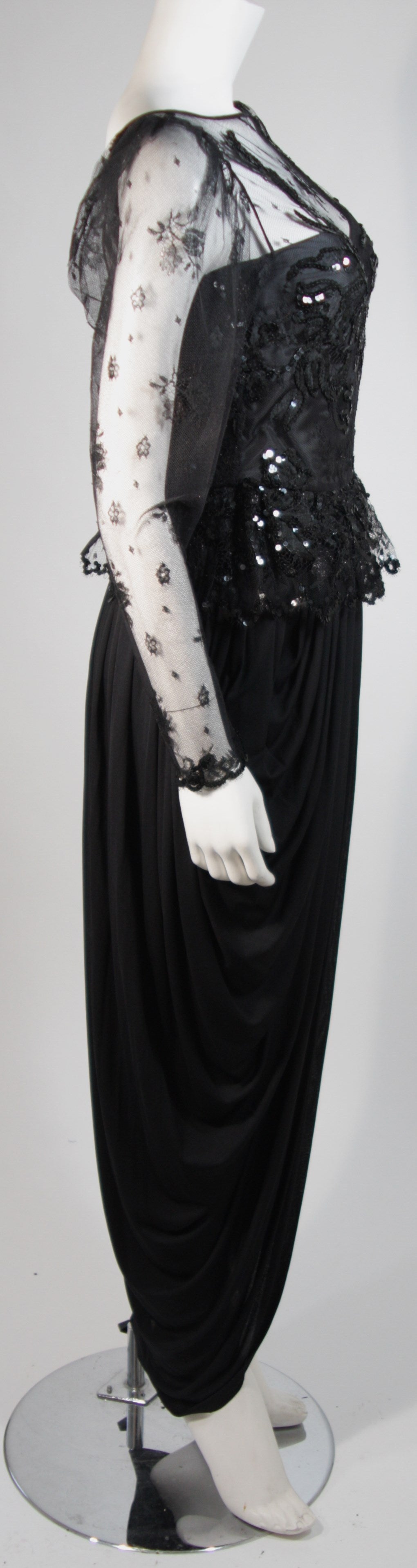 Vicky Tiel Black Lace and Jersey Gown Size 38 3