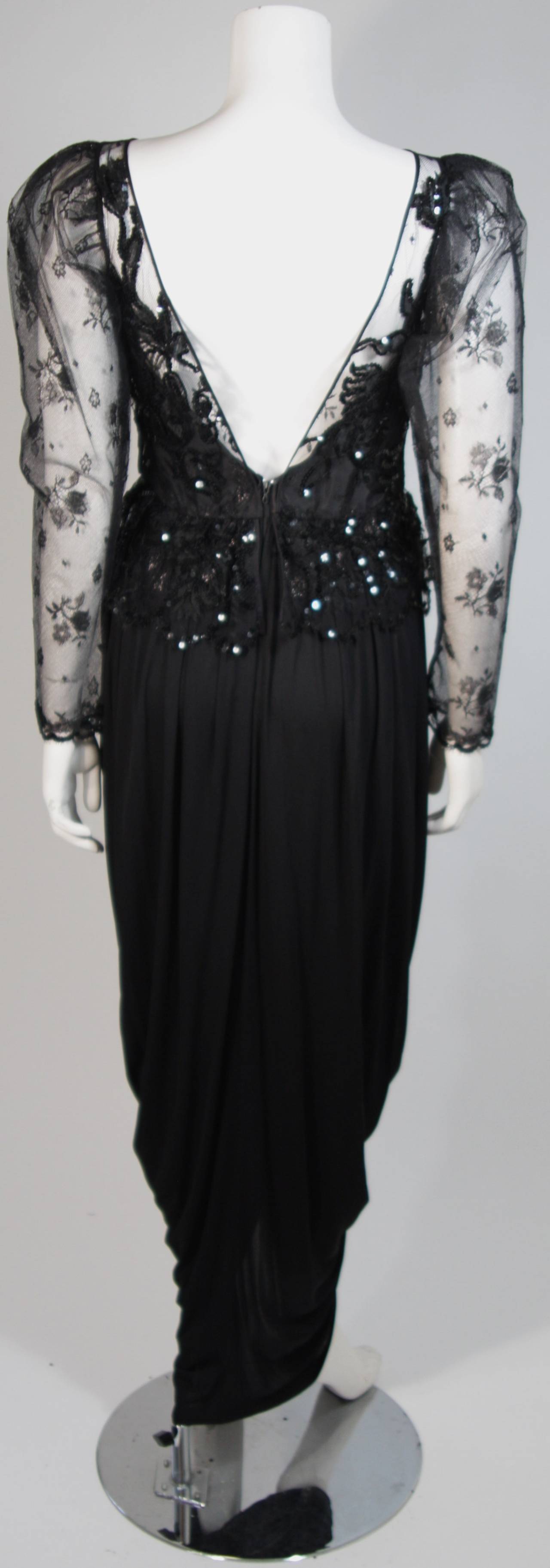 Vicky Tiel Black Lace and Jersey Gown Size 38 5