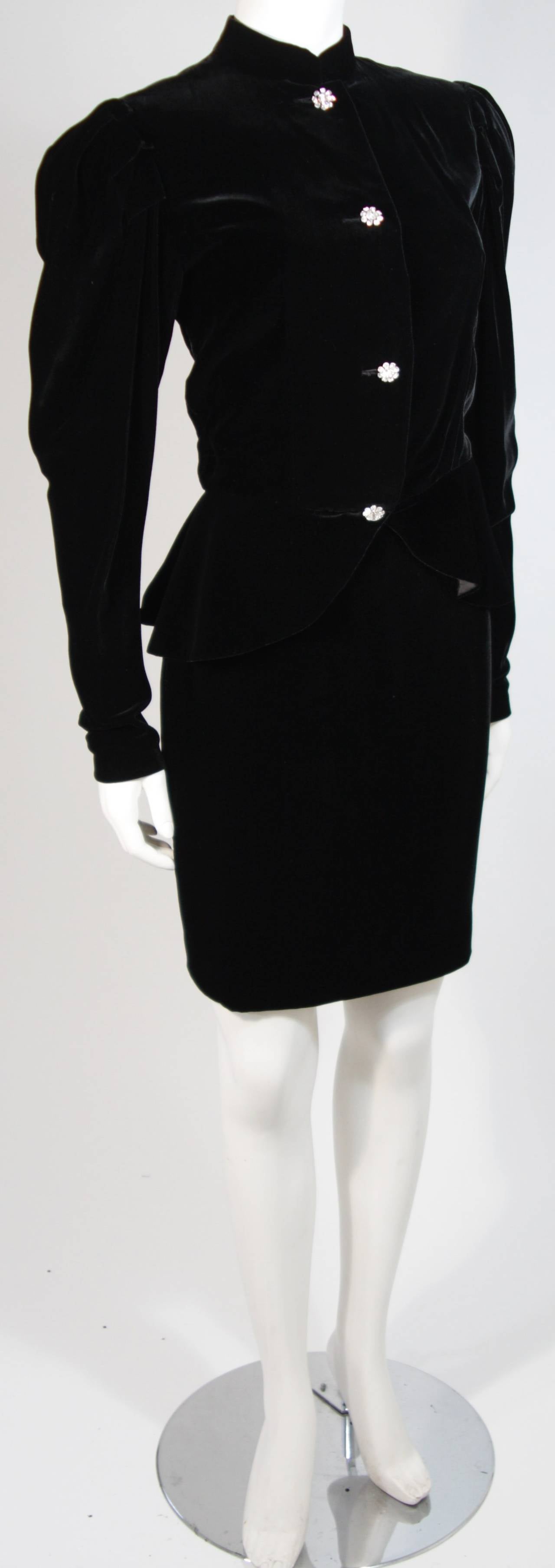 Vicky Tiel Black Velvet Skirt Suit with Rhinestone Buttons Size Small ...