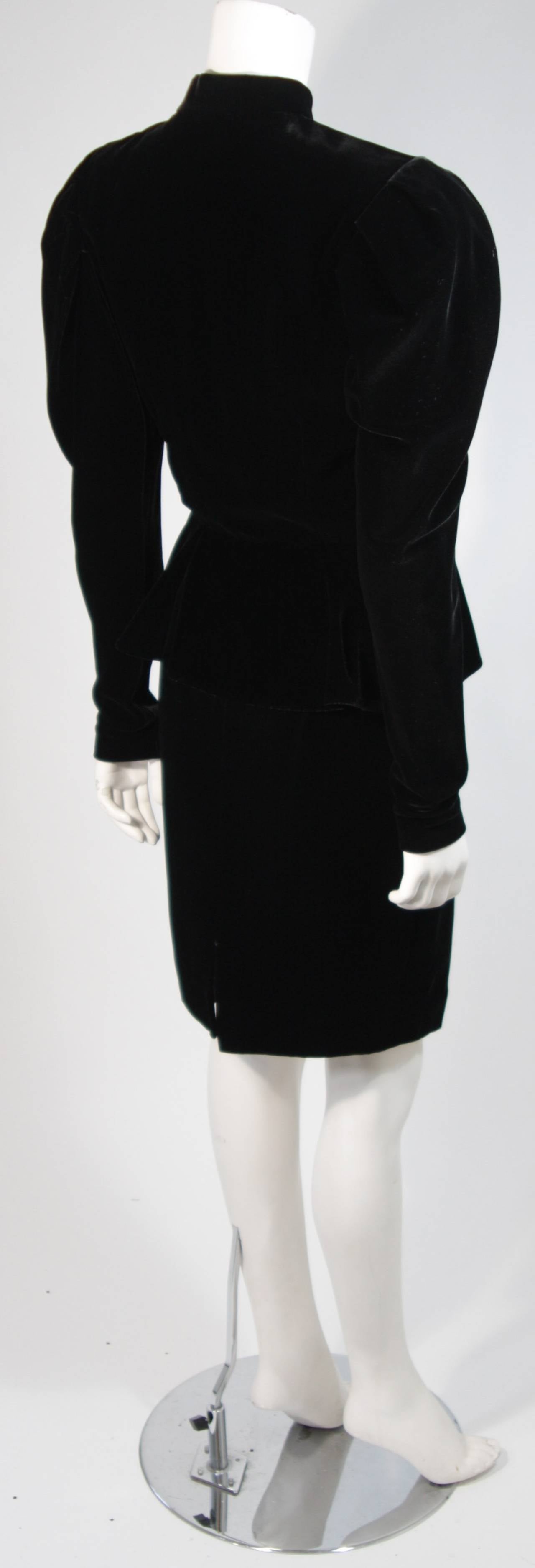 Vicky Tiel Black Velvet Skirt Suit with Rhinestone Buttons Size Small ...