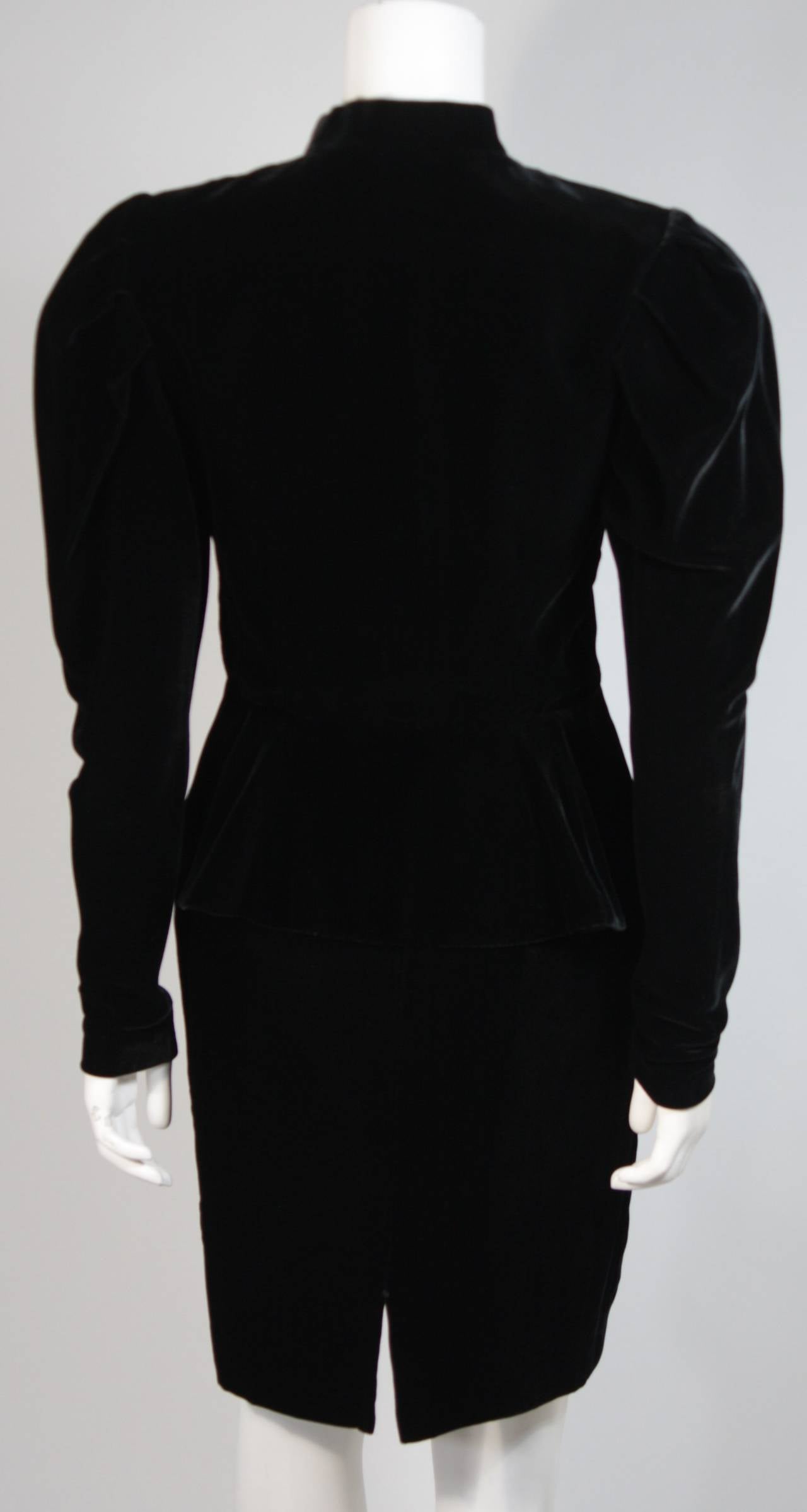 Vicky Tiel Black Velvet Skirt Suit with Rhinestone Buttons Size Small In Excellent Condition For Sale In Los Angeles, CA