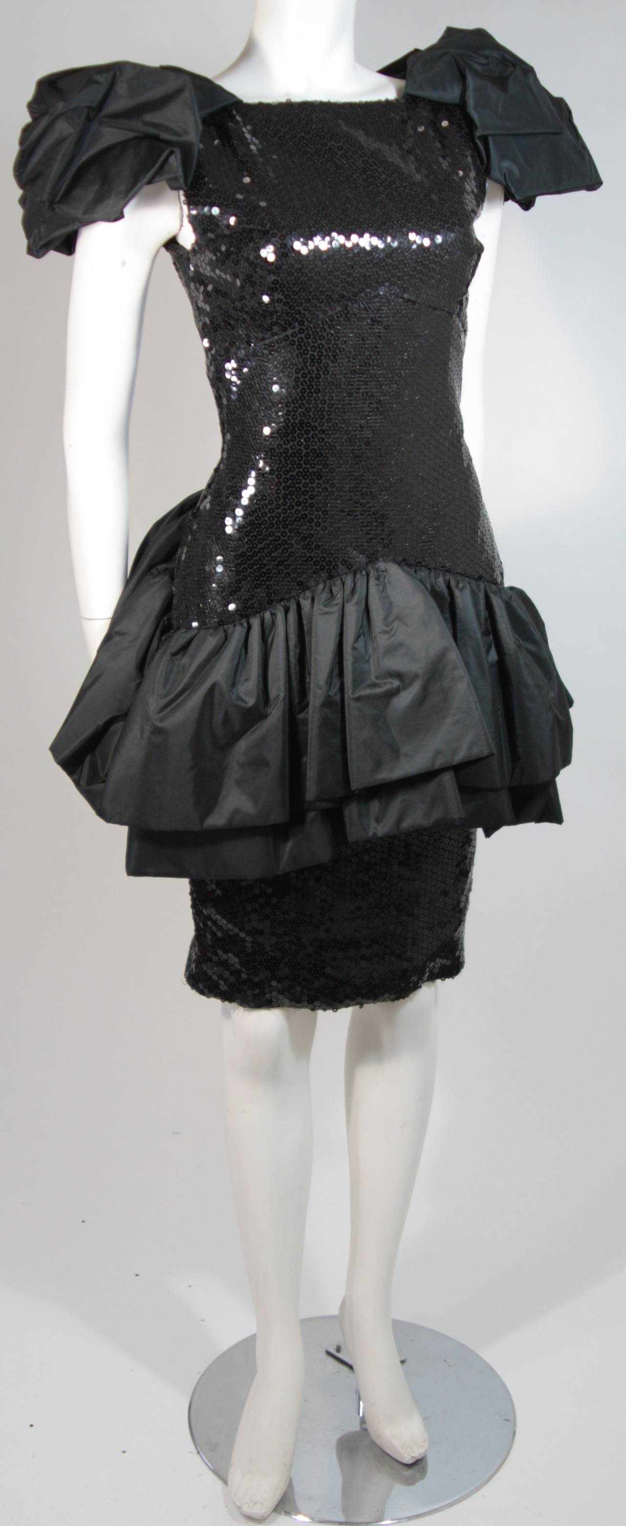 Vicky Tiel Black Sequin Cocktail Dress with Dramatic Gathers Size 38 1