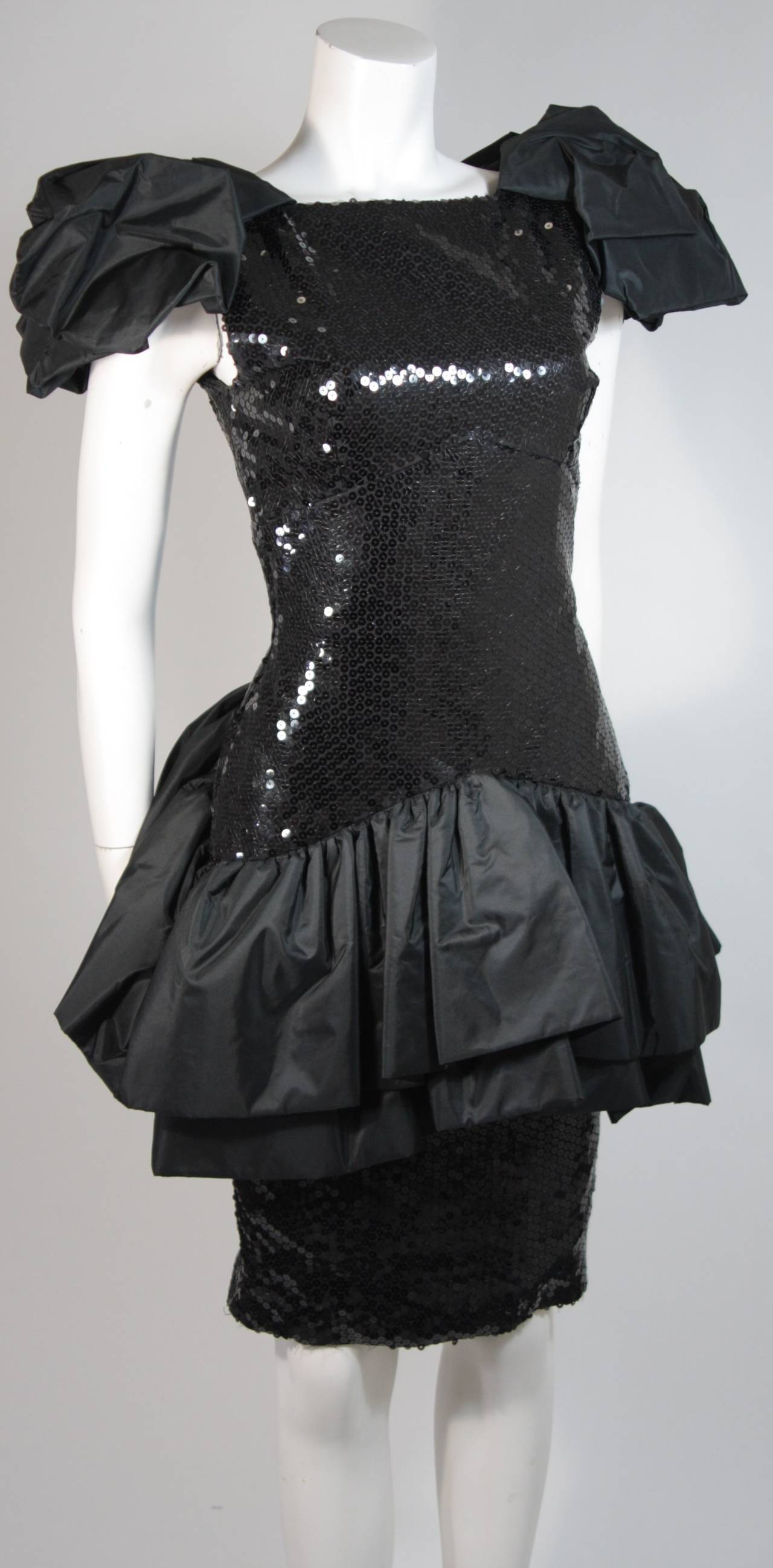 Vicky Tiel Black Sequin Cocktail Dress with Dramatic Gathers Size 38 2