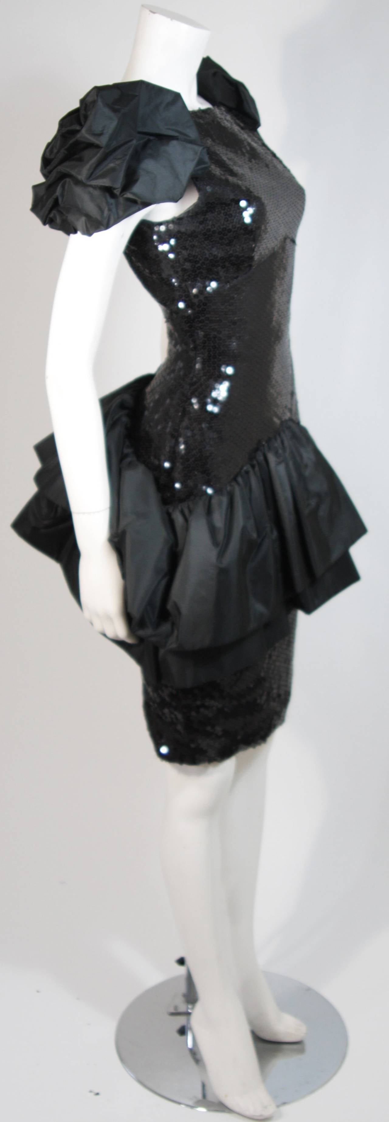 Vicky Tiel Black Sequin Cocktail Dress with Dramatic Gathers Size 38 3