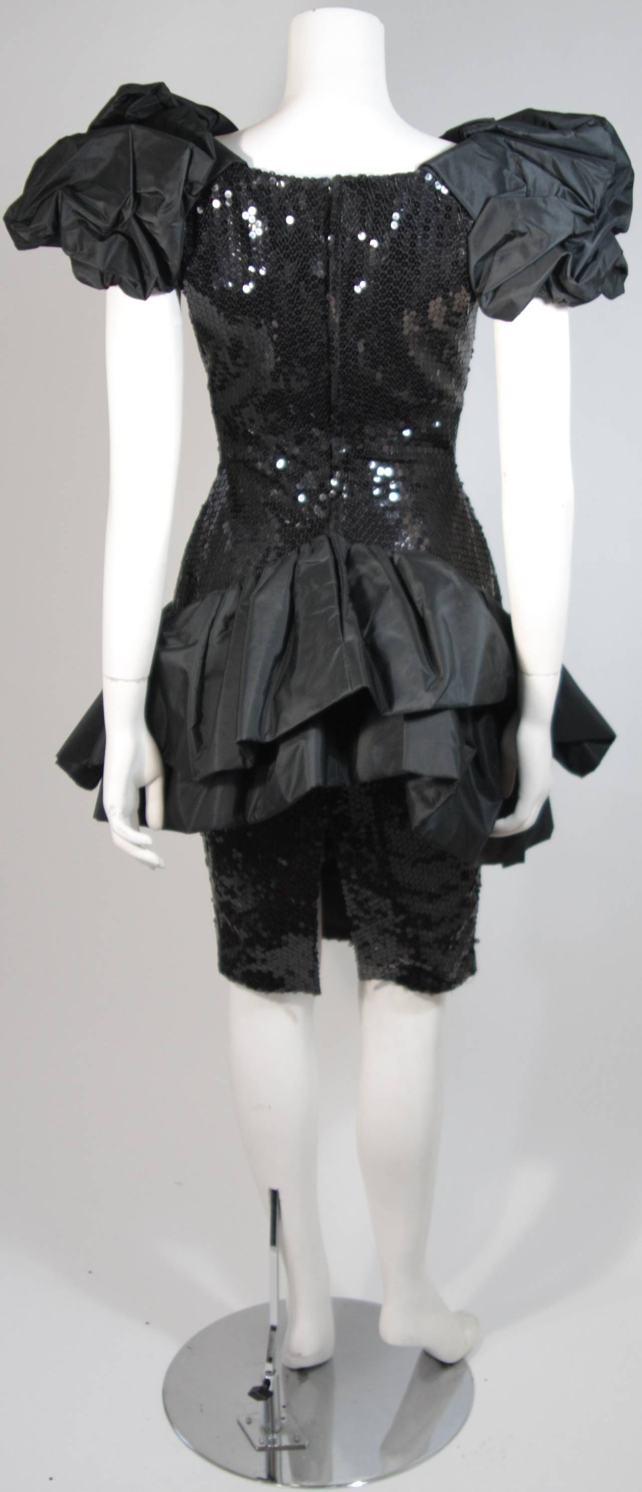 Vicky Tiel Black Sequin Cocktail Dress with Dramatic Gathers Size 38 5