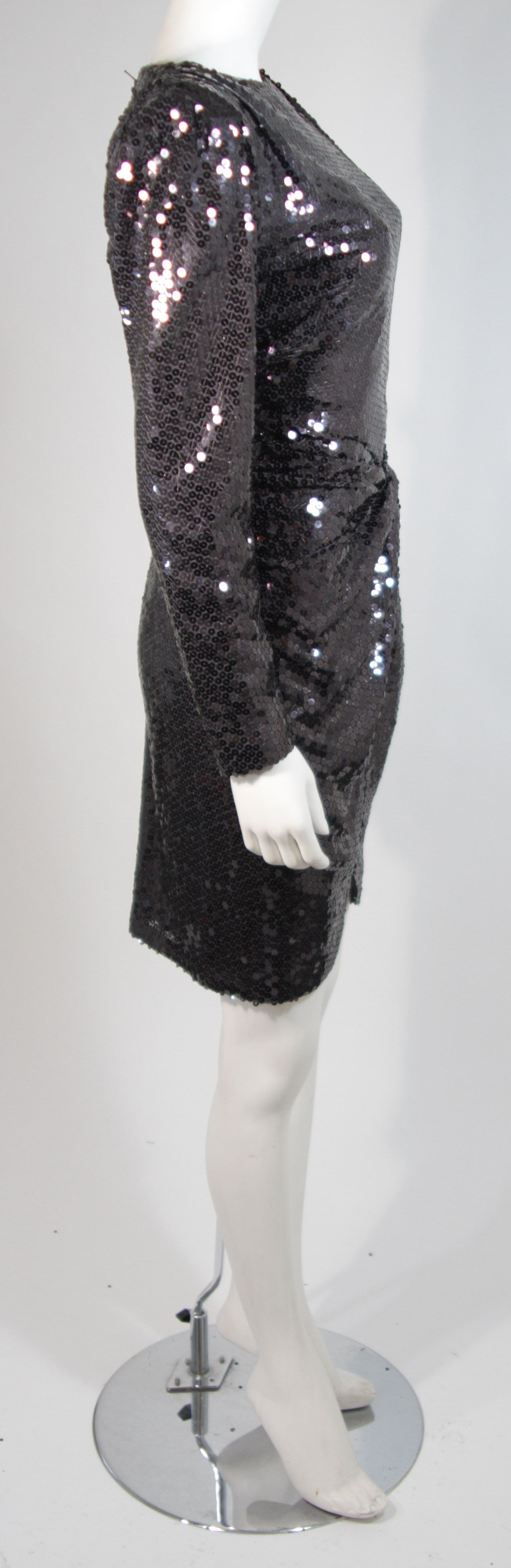 Vicky Tiel Black Iridescent Sequin Cocktail Dress Size 38 2