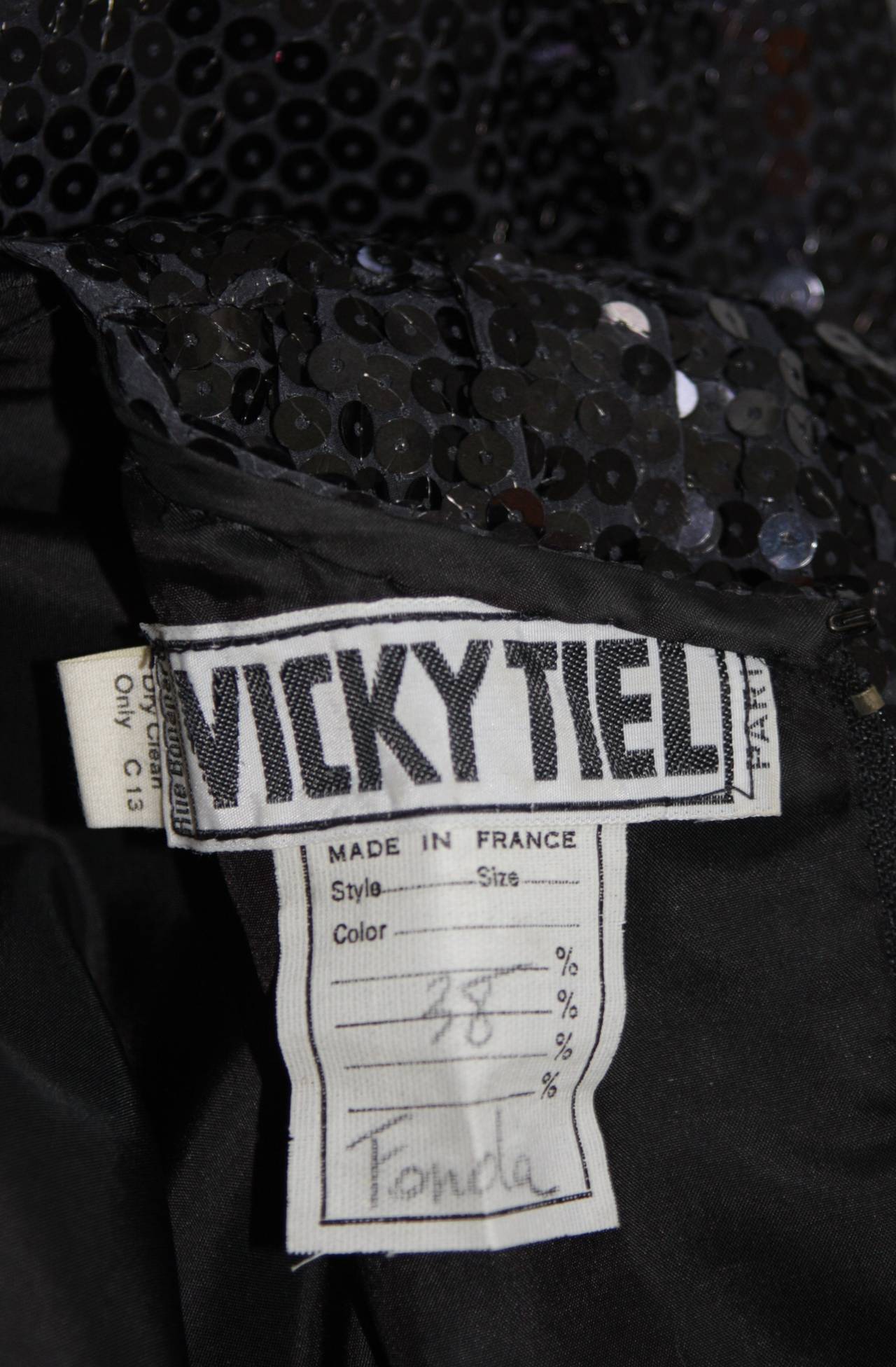 Vicky Tiel Black Iridescent Sequin Cocktail Dress Size 38 6