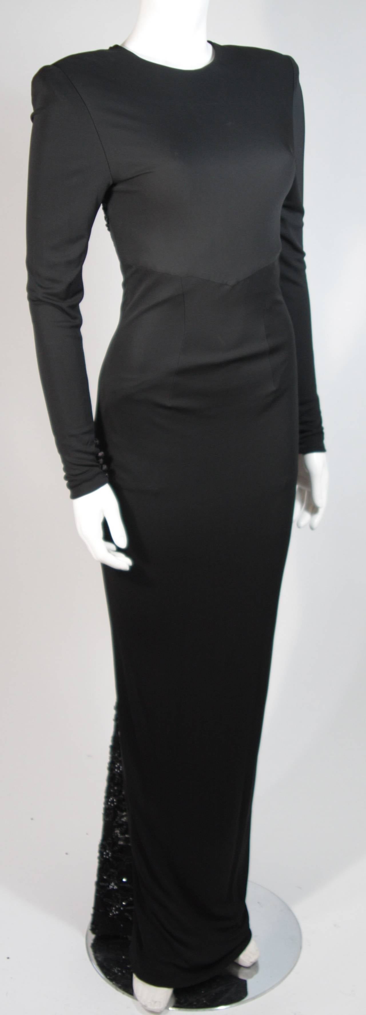 Vicky Tiel Black Jersey Gown with Sequin Lace Accents Size Small In Excellent Condition In Los Angeles, CA