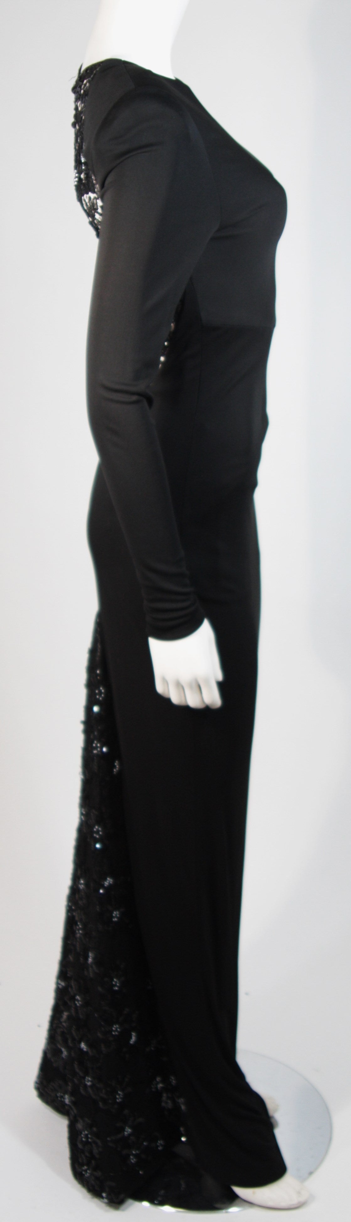 Vicky Tiel Black Jersey Gown with Sequin Lace Accents Size Small 1