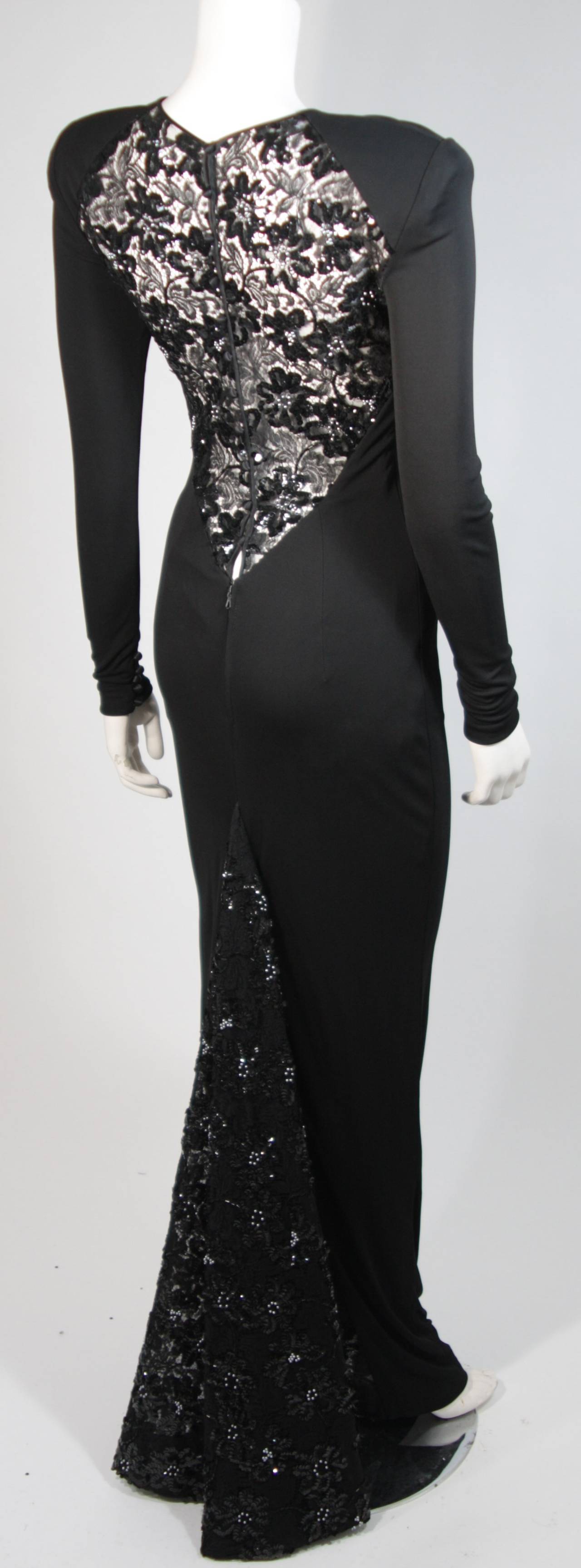 Vicky Tiel Black Jersey Gown with Sequin Lace Accents Size Small 3