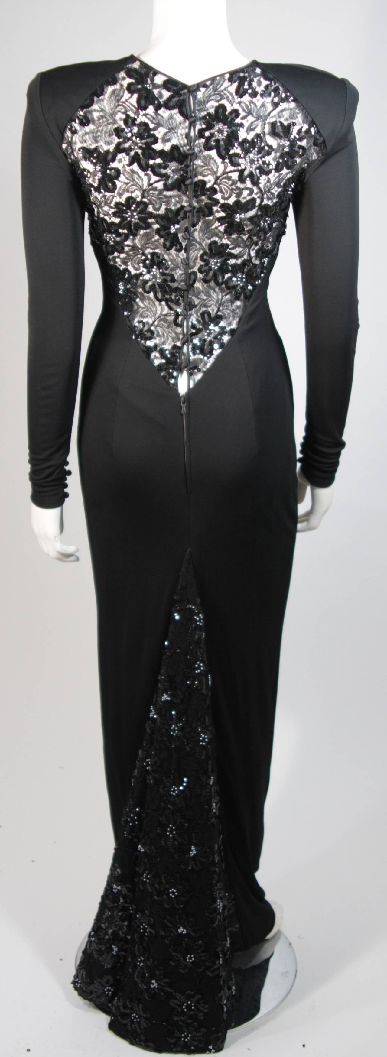 Vicky Tiel Black Jersey Gown with Sequin Lace Accents Size Small 4