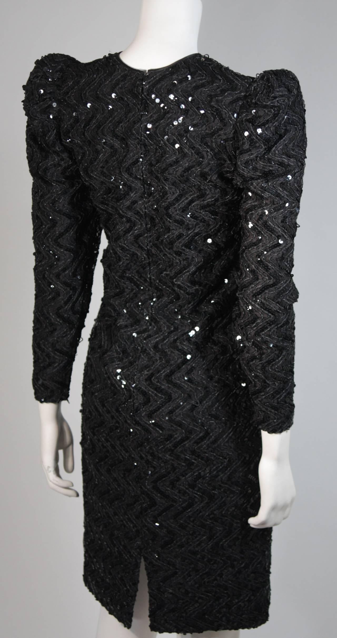 Vicky Tiel Attributed Black Sequin Cocktail Dress Size Small For Sale 5