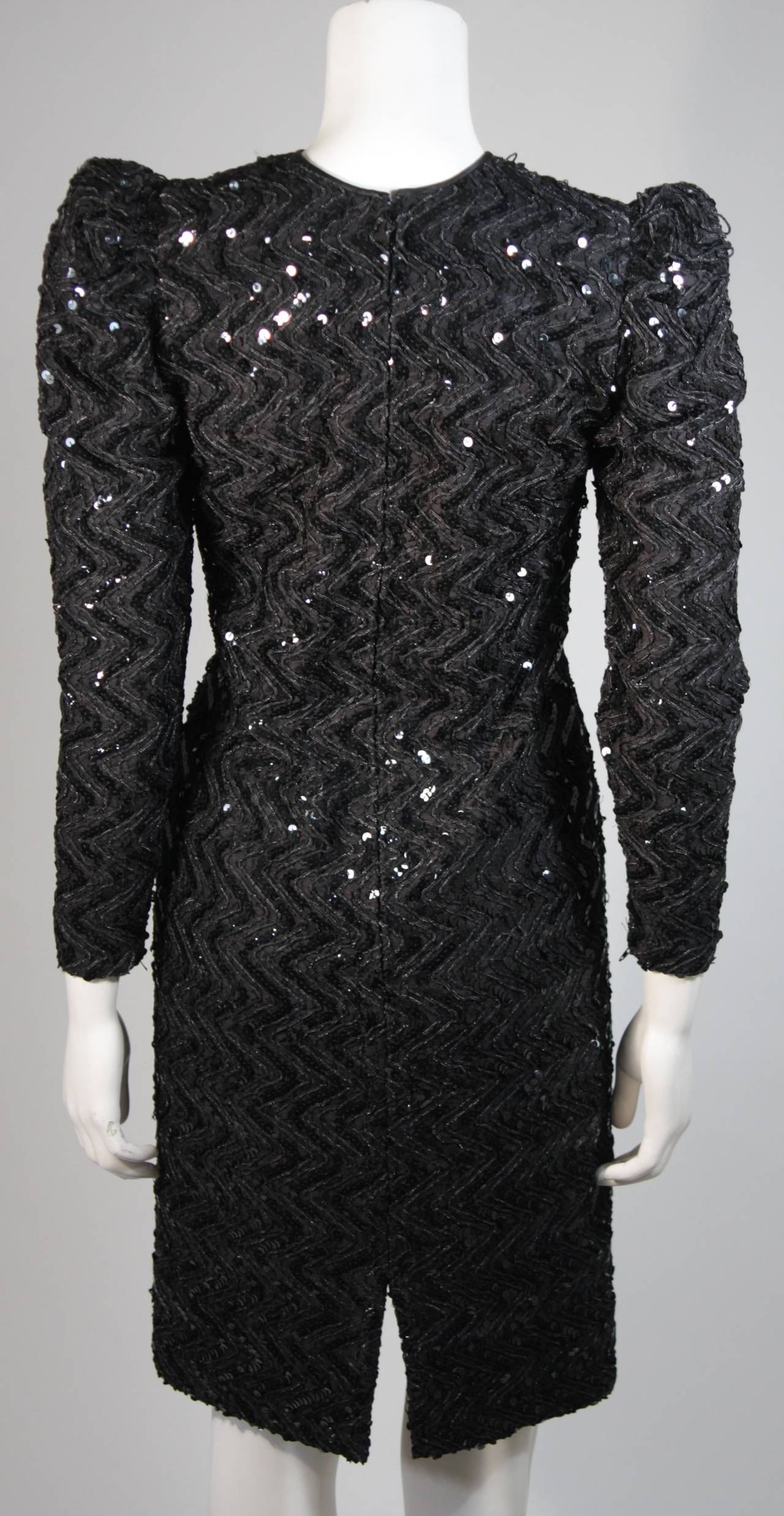 Vicky Tiel Attributed Black Sequin Cocktail Dress Size Small For Sale 6