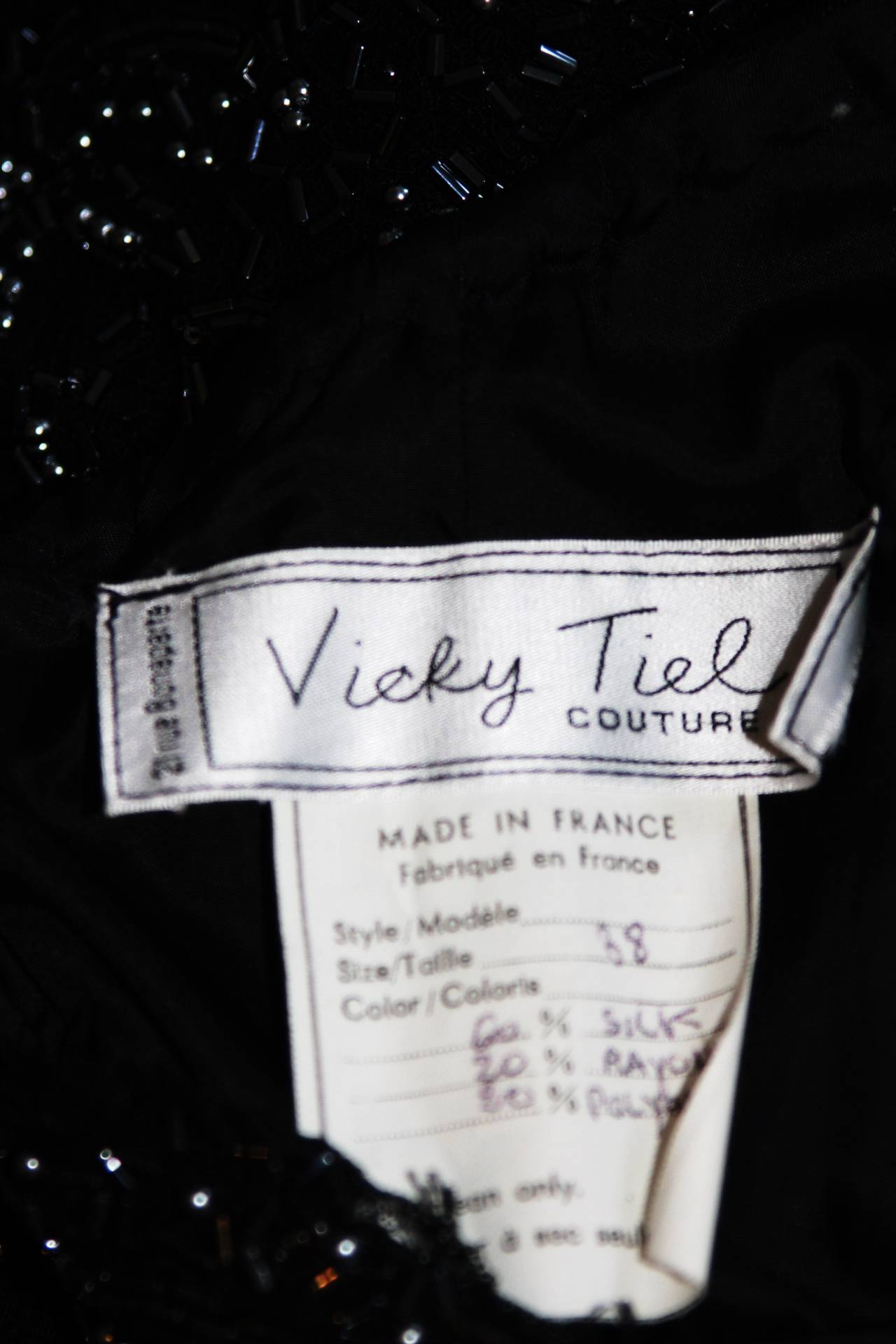 Vicky Tiel Black Embellished Lace Gown With Silk Skirt Size Small 4