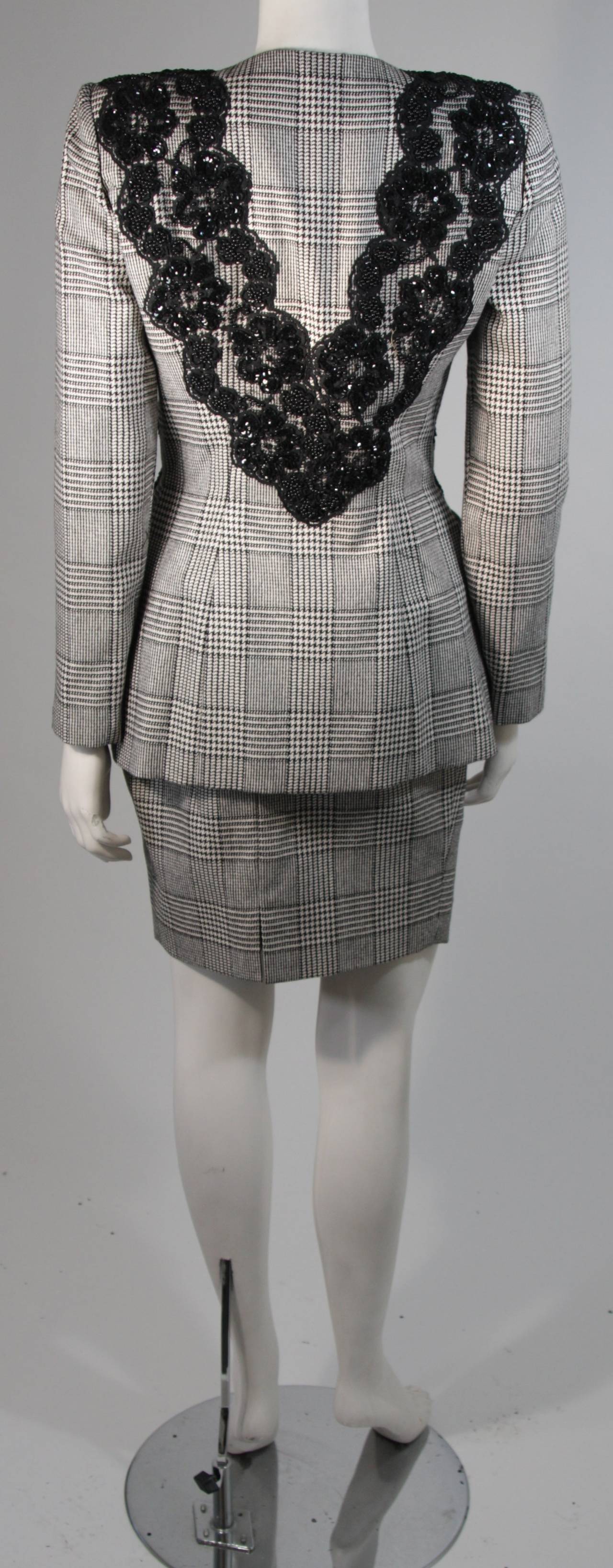 Vicky Tiel Black and White Houndstooth Print Skirt Suit With Lace Size 40 3