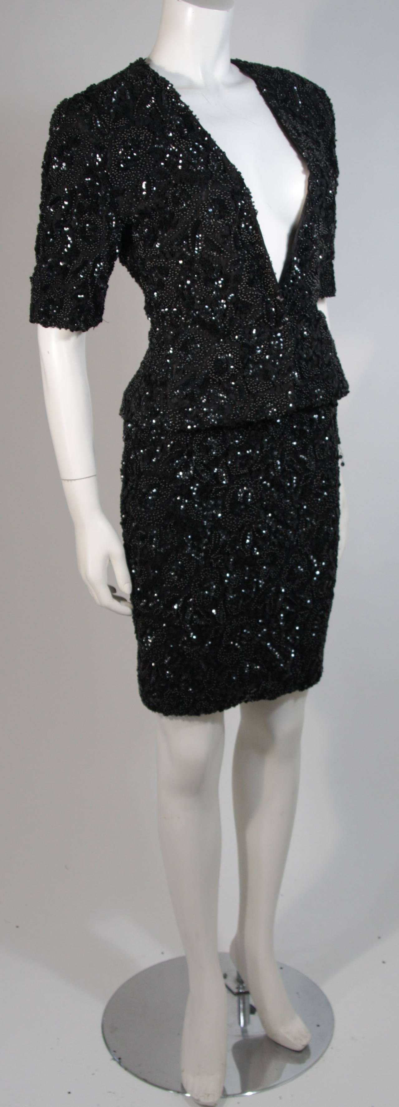 Women's Vicky Tiel Black Beaded Skirt Suit Size 38