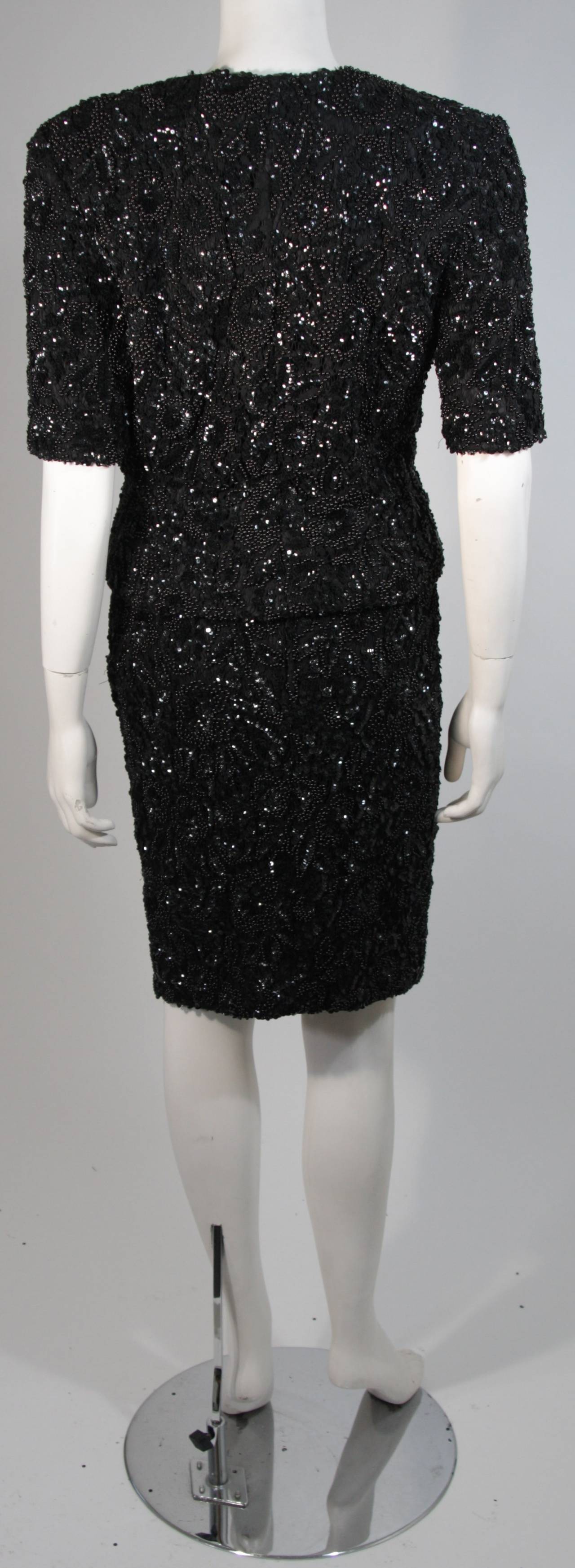 Vicky Tiel Black Beaded Skirt Suit Size 38 3