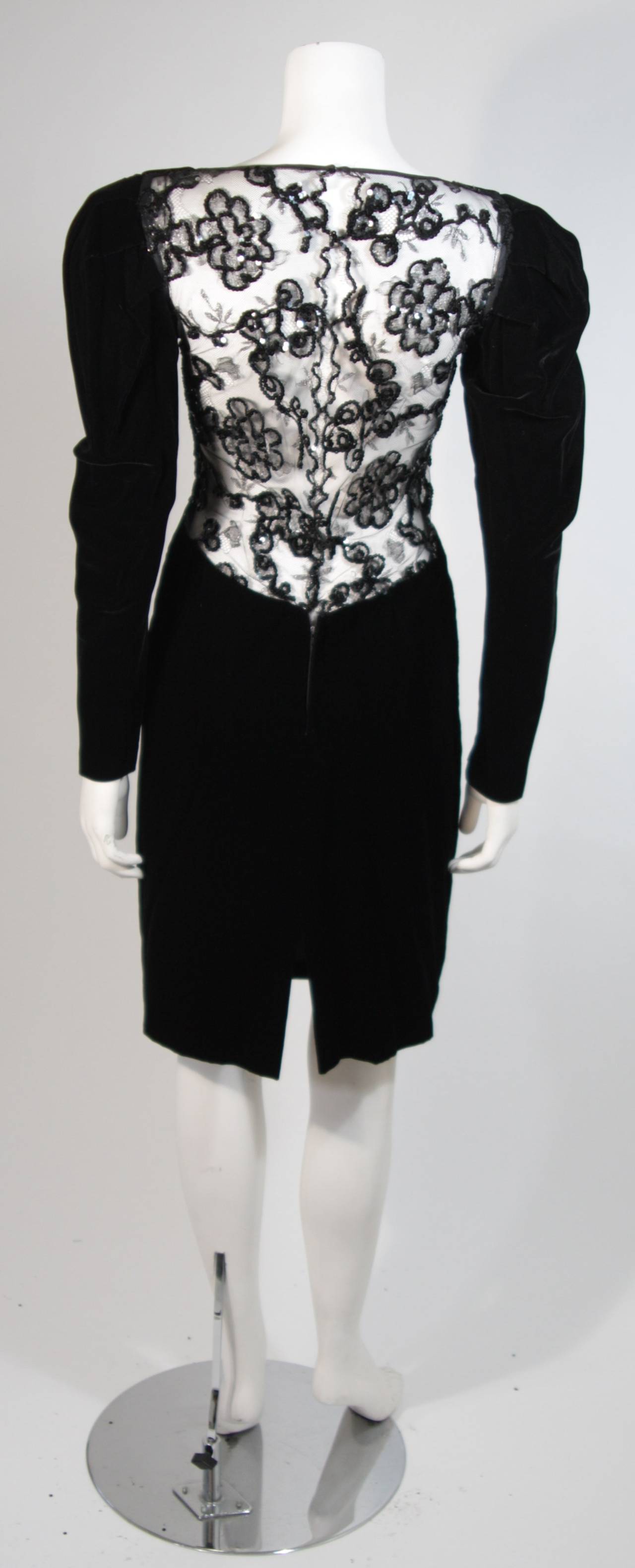 Vicky Tiel Black Velvet Cocktail Dress with Lace Back Size Small 5