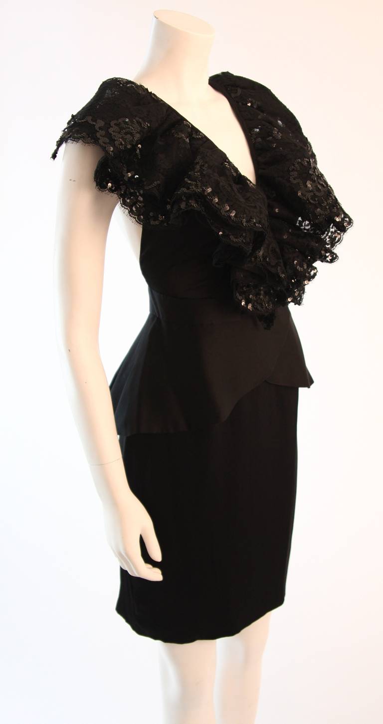 Striking Vicky Tiel Black Sequined and Ruffled Open Back Cocktail Dress 1