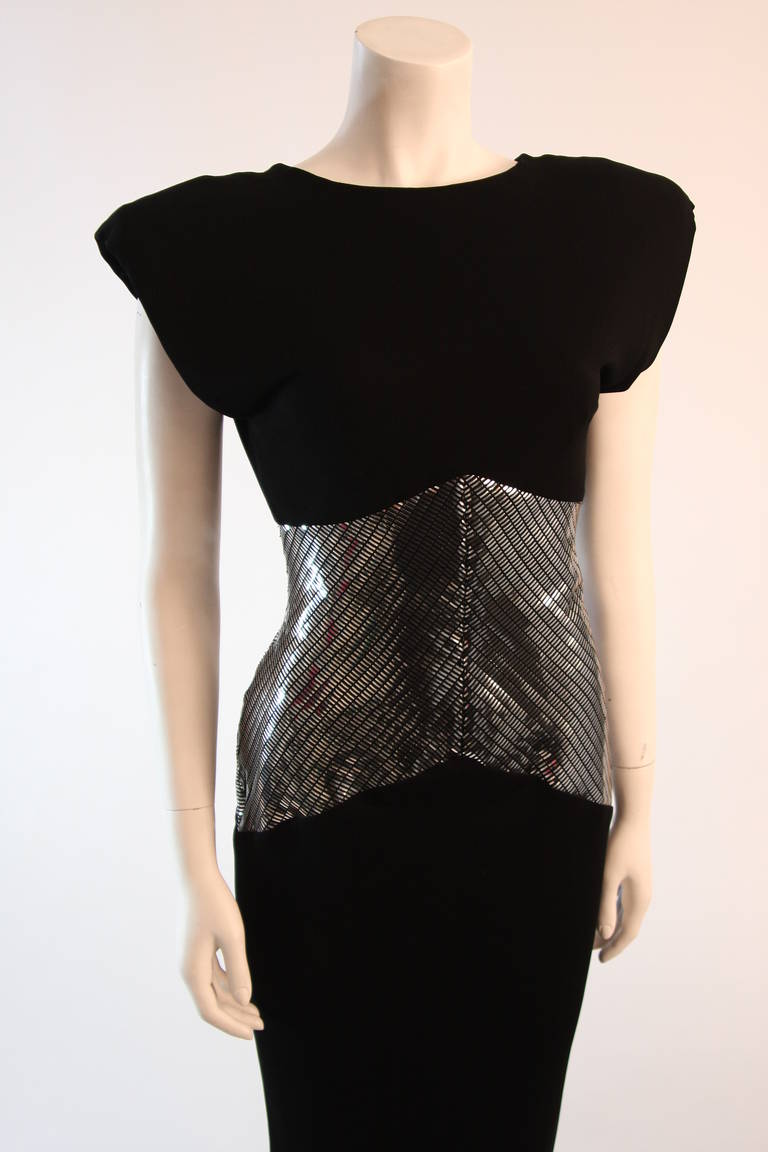 Ravishing Vicky Tiel Black Futurism Gown with Metallic Detail In Excellent Condition In Los Angeles, CA