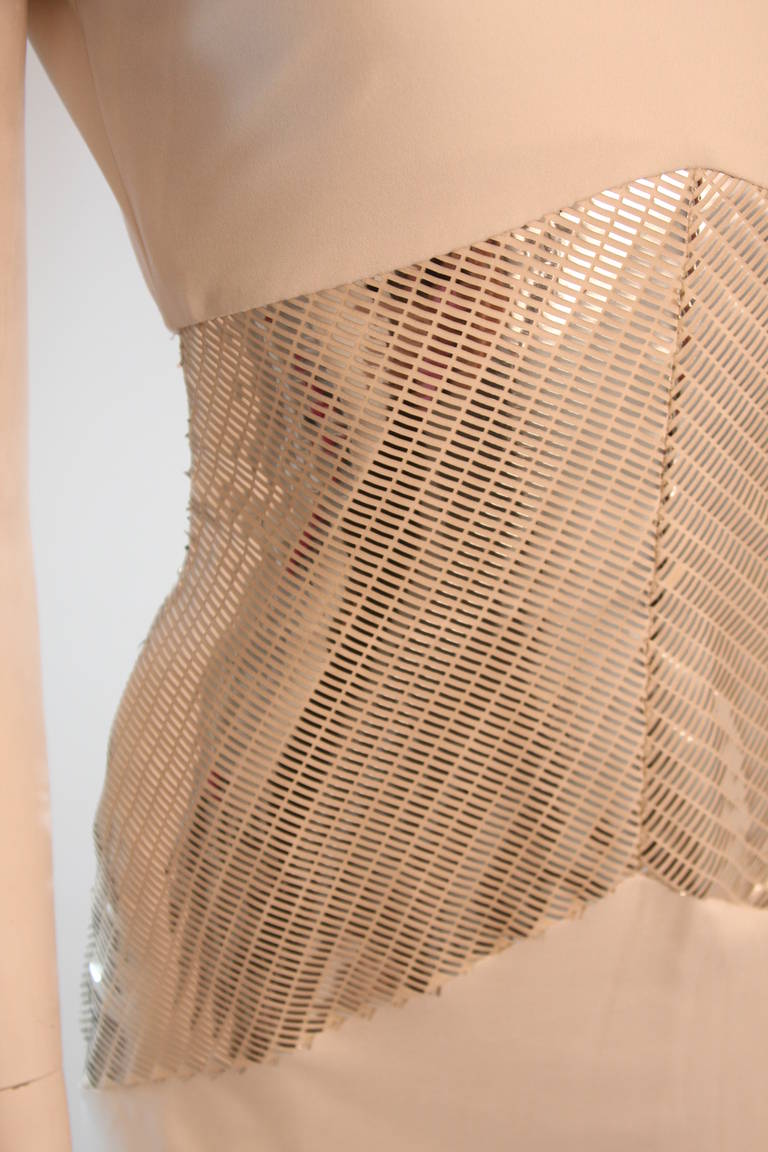 Women's Vicky Tiel Futurism White Column Gown with Metallic Waist Detail 4-6