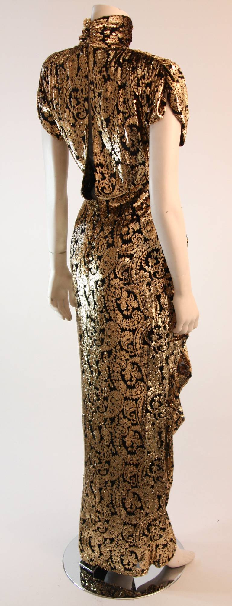 Gorgeous Vicky Tiel Gold and Black Burnout Panne Velvet Gown 1