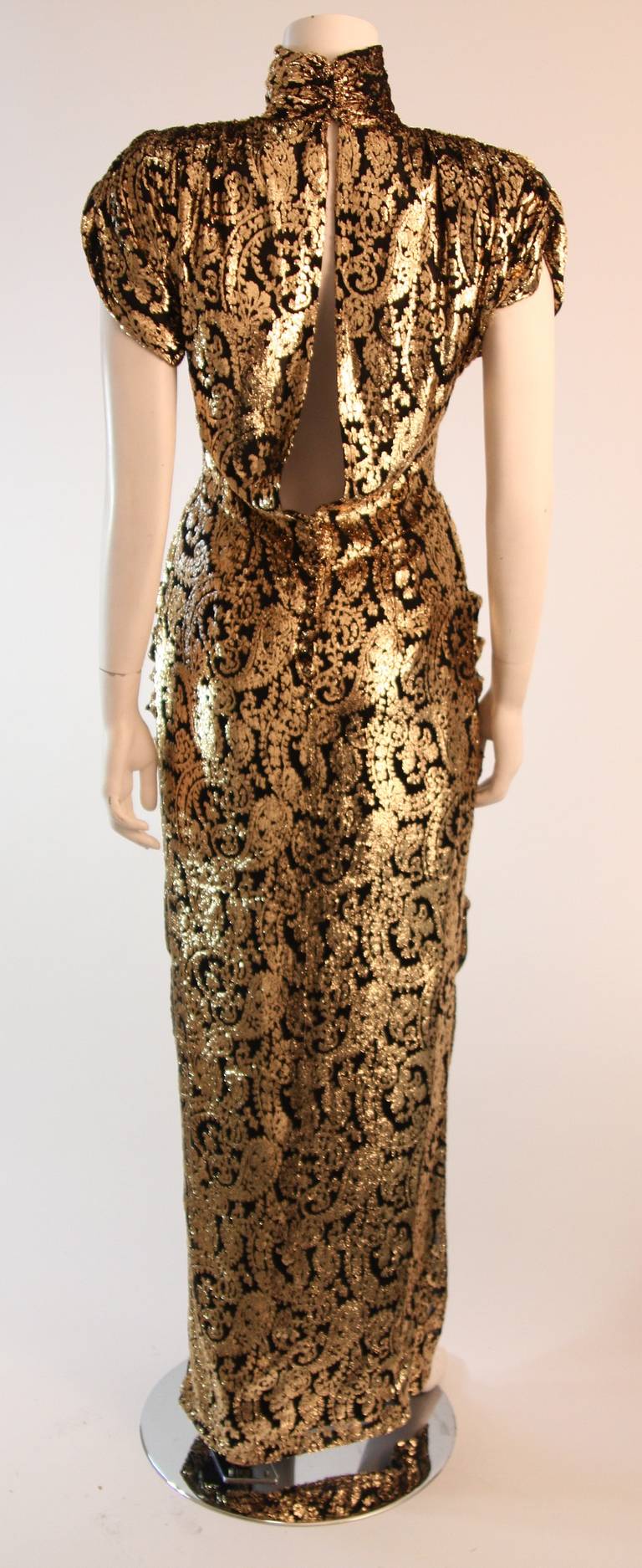 Gorgeous Vicky Tiel Gold and Black Burnout Panne Velvet Gown 2